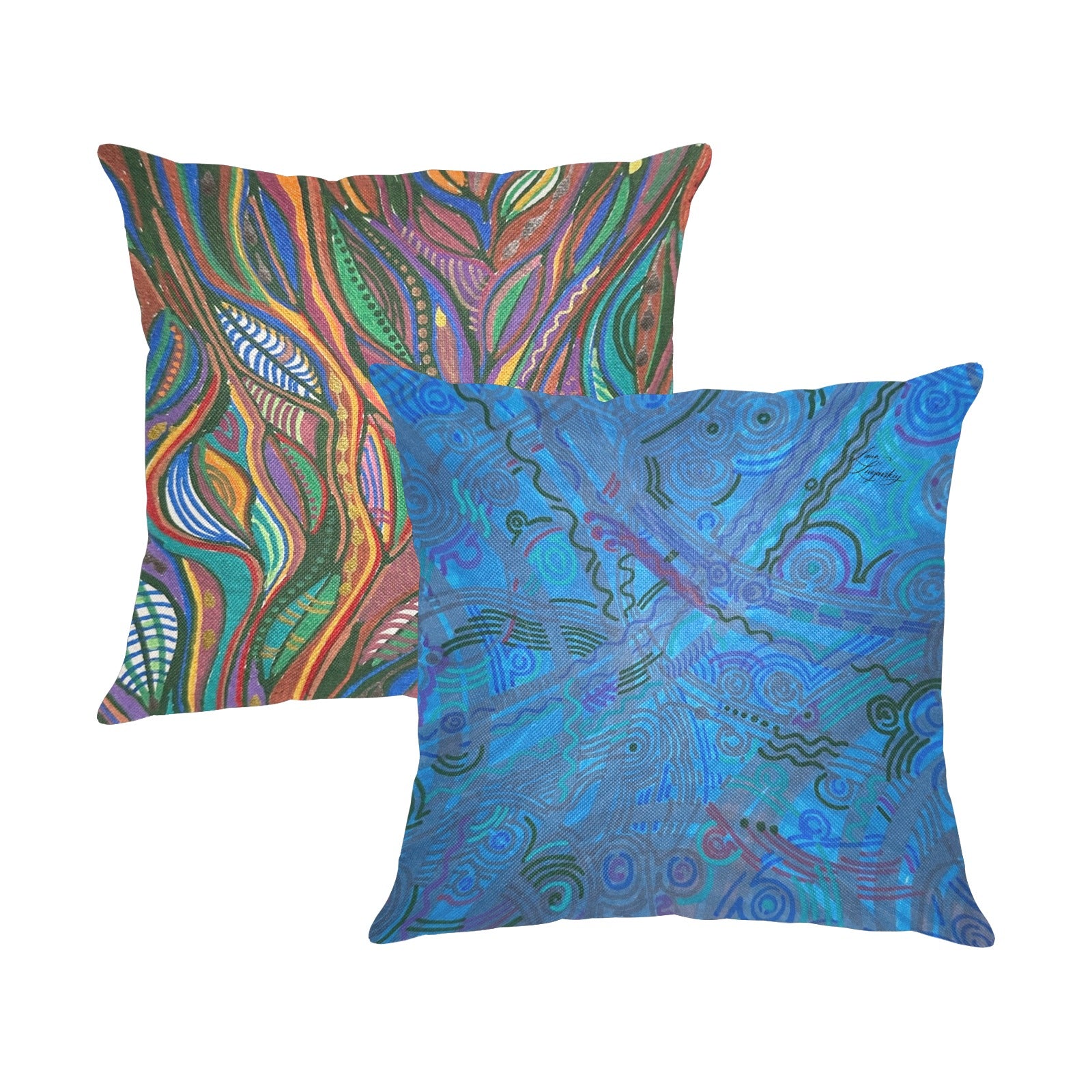 Lanterna and Winter Blue Linen Zippered Pillowcase 18"x18"(Pack of 2)