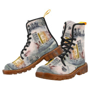 Women's Veniamin Venetian Fish custom canvas lace-up combat boots with floral design and translucent rubber sole