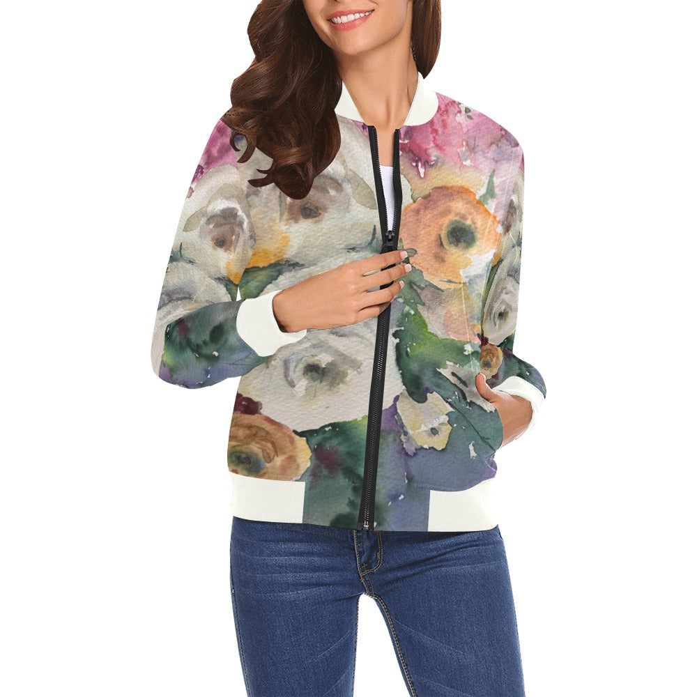 My Roses All Over Print Bomber Jacket for Women