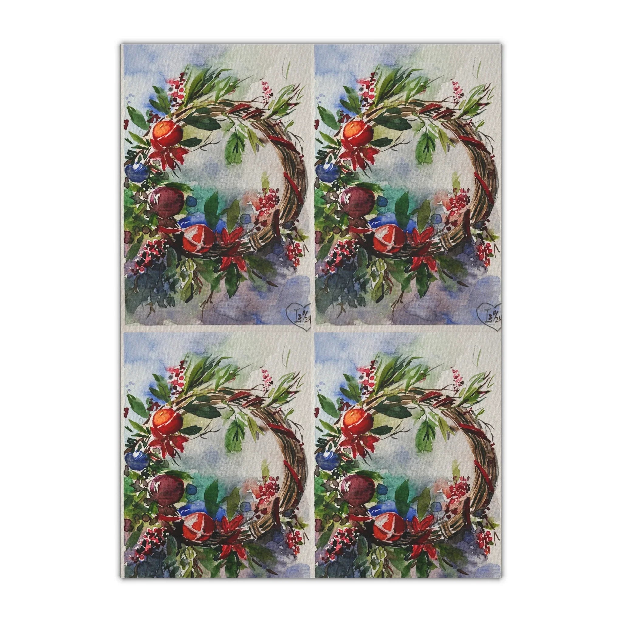 Roter Weihnachtskranz Geschenkpapier von LanaArtSweden, Original-Kunstwerkbögen, 1 Stück