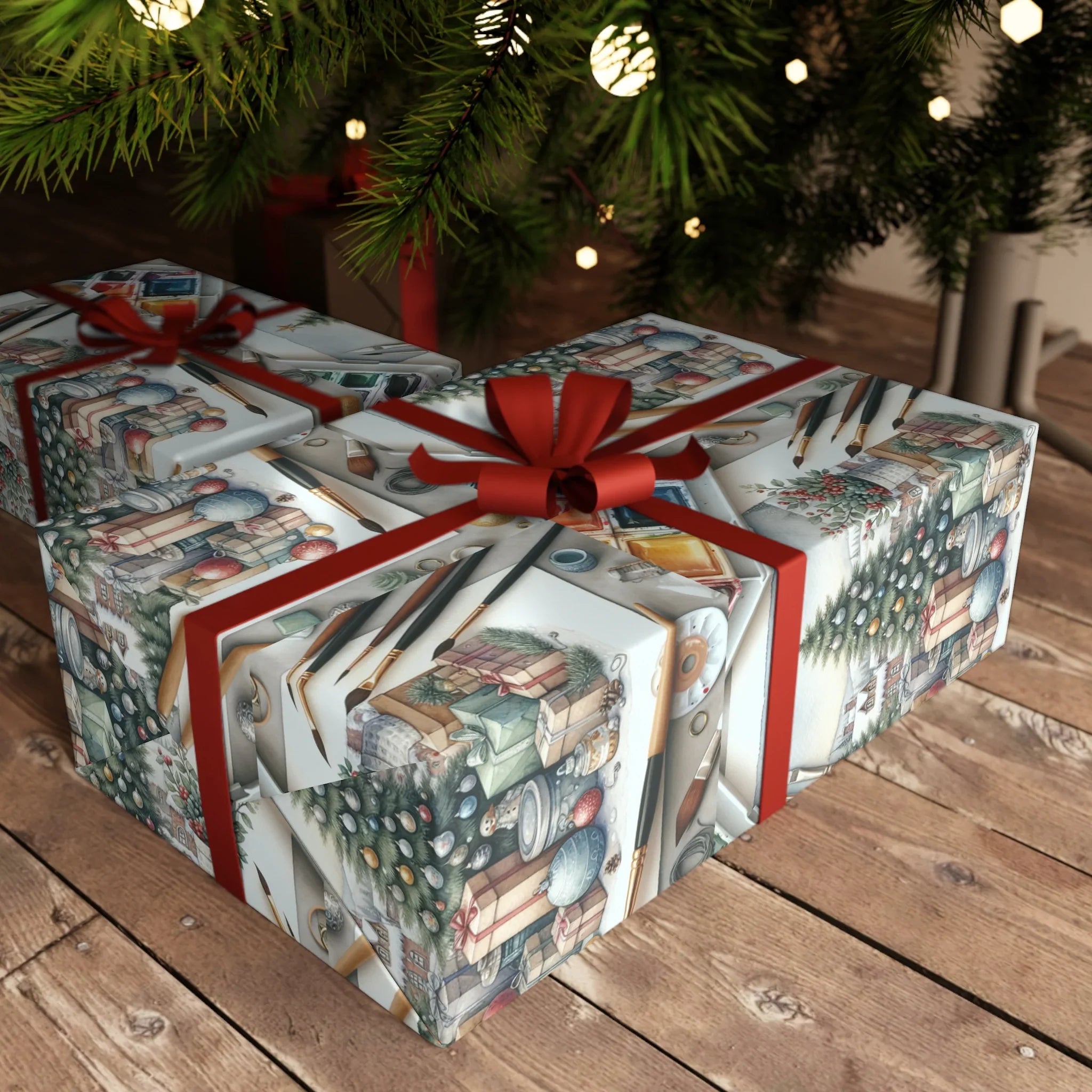 Custom Christmas wrapping paper featuring high-quality image print, available in two sizes, recyclable material.