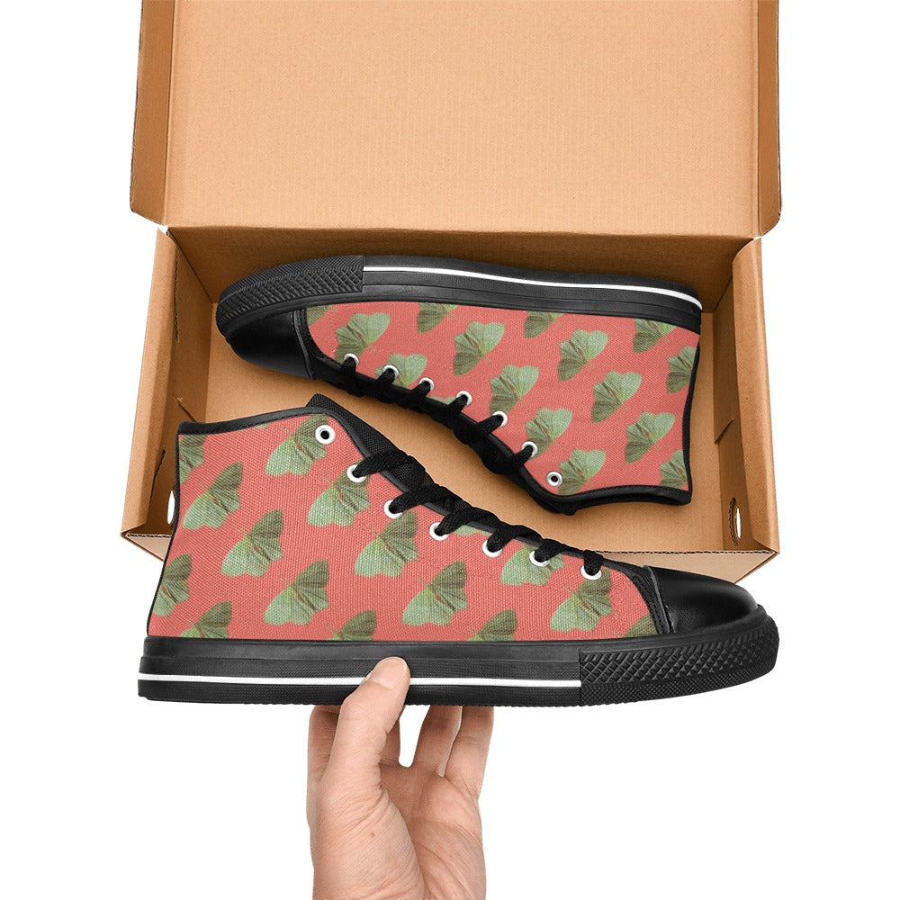 Green Moth Coral Kids' High Top Canvas Shoes