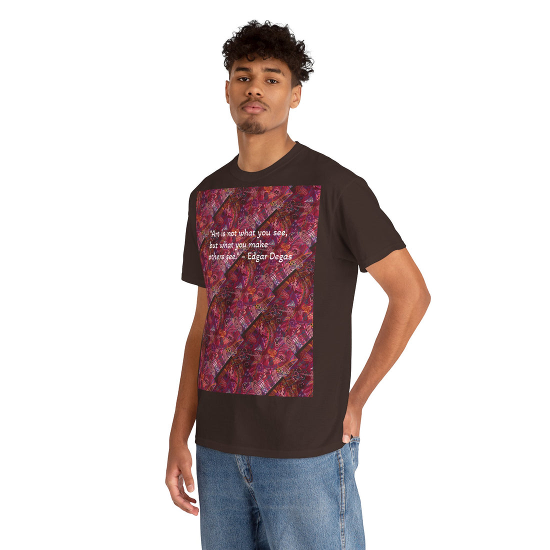 Art Quotes Unisex Tee – Heavy Cotton Graphic Shirt by LanaArtSweden, featuring the Edgar Degas quote, durable cotton fibers, and a ribbed knit collar.