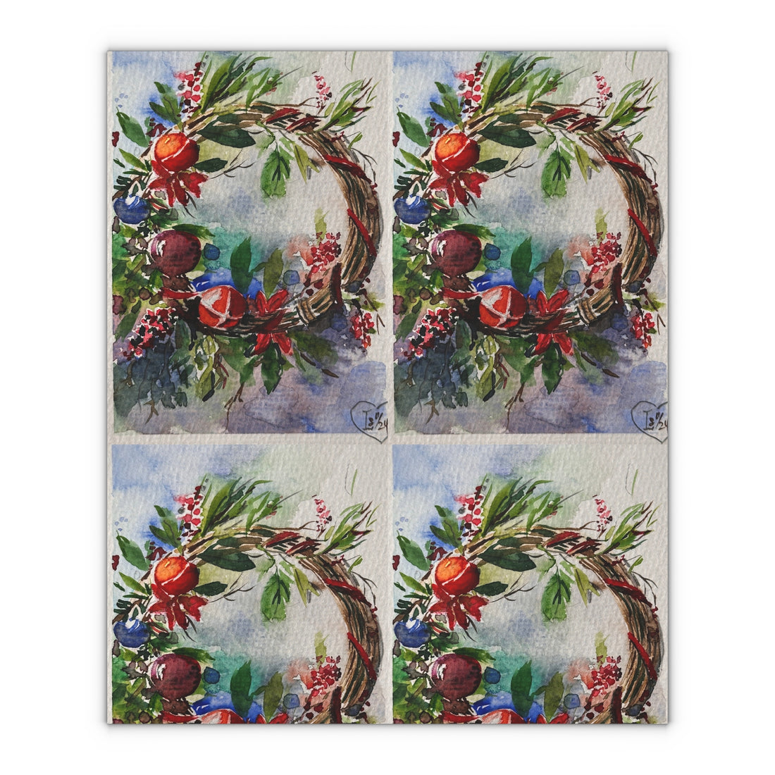 Red Christmas Wreath Custom Gift Wrapping Paper by LanaArtSweden, original artwork Sheets, 1pc