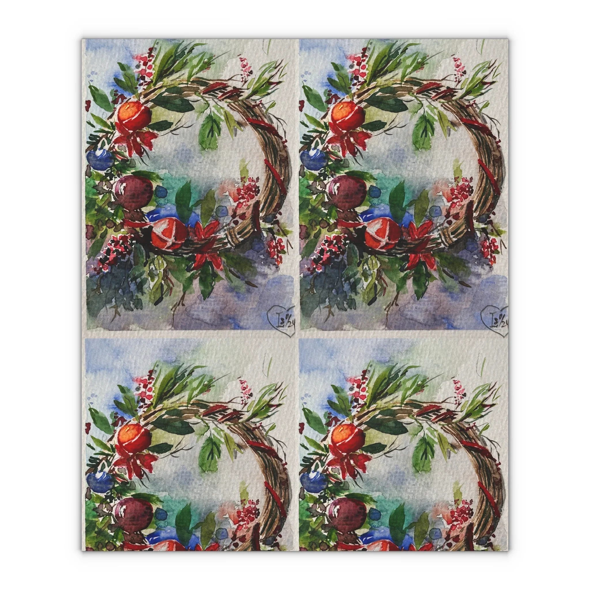 Roter Weihnachtskranz Geschenkpapier von LanaArtSweden, Original-Kunstwerkbögen, 1 Stück