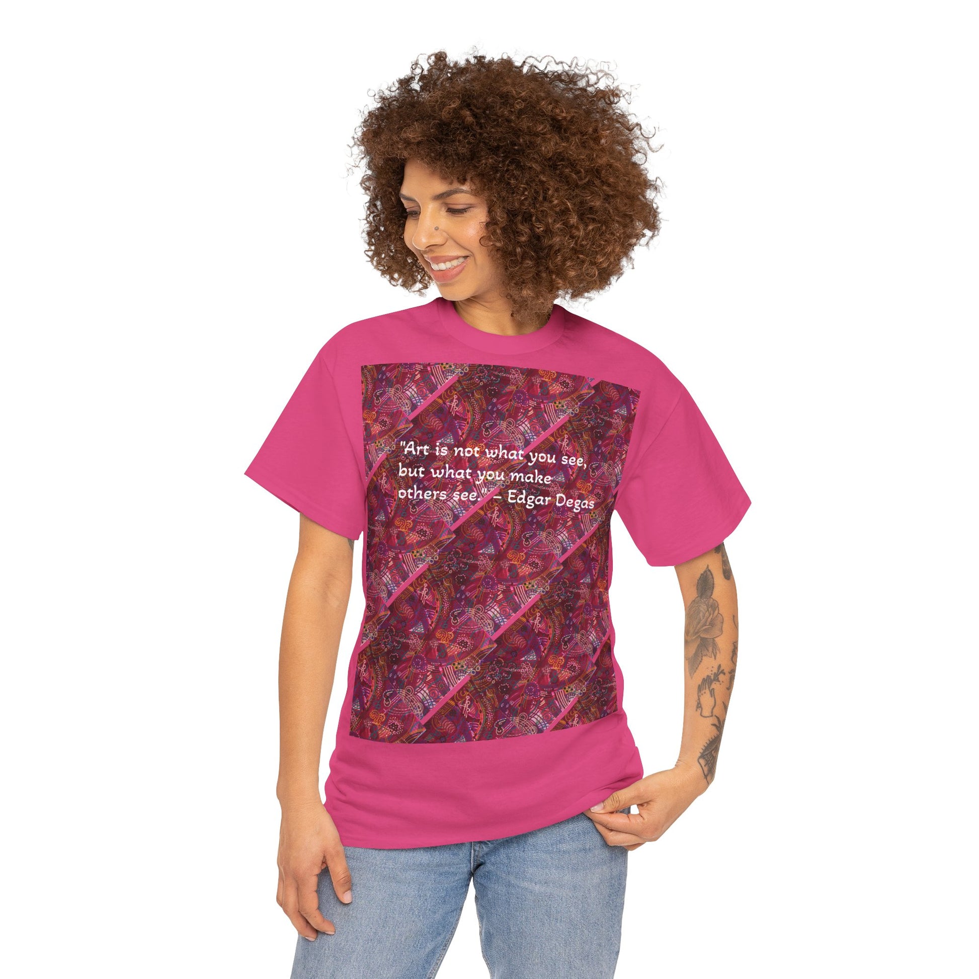 Art Quotes Unisex Tee – Heavy Cotton Graphic Shirt by LanaArtSweden, featuring the Edgar Degas quote, durable cotton fibers, and a ribbed knit collar.