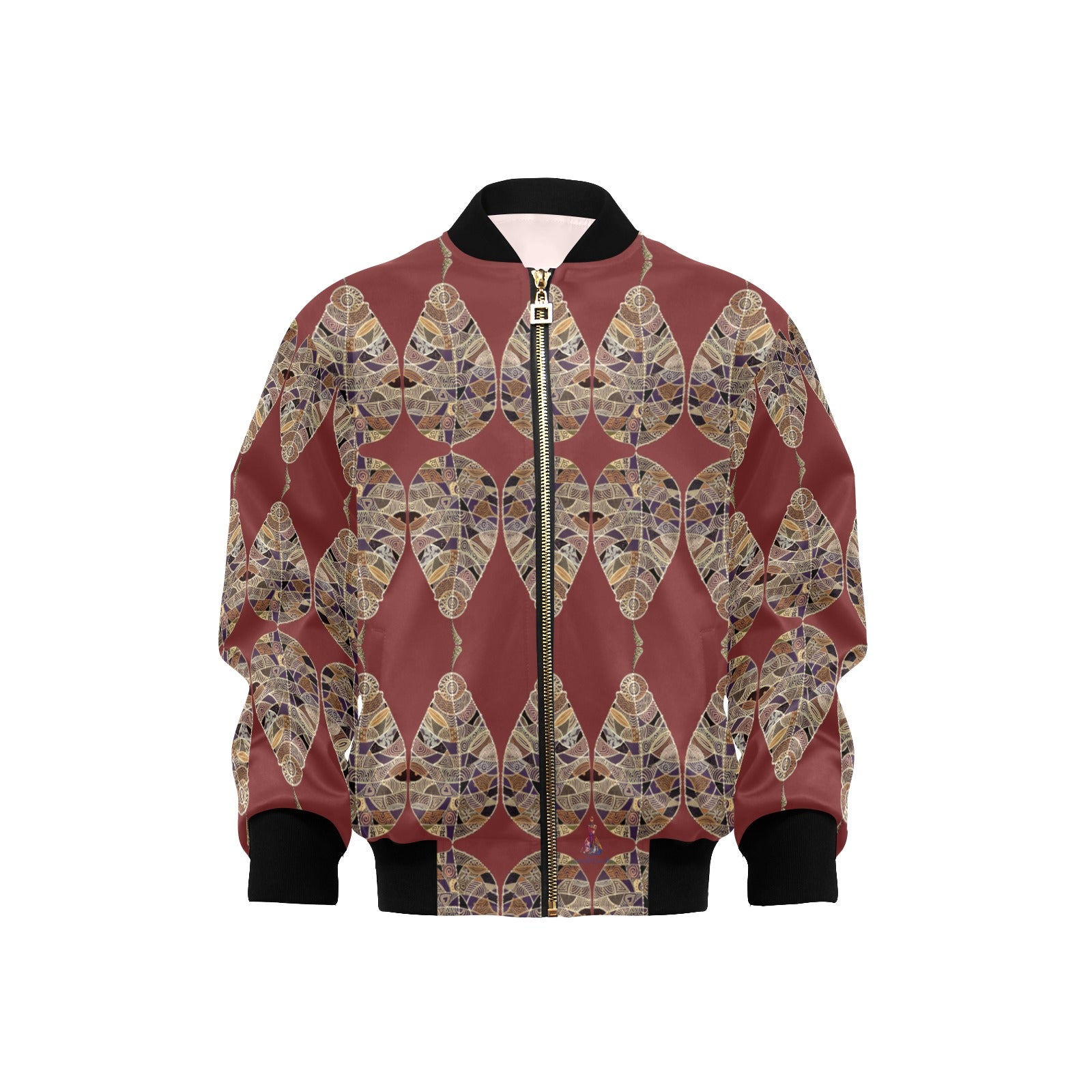 Fantasy Brown Leaf Burgundy Kids' Bomber Jacket with Pockets (Model H40)