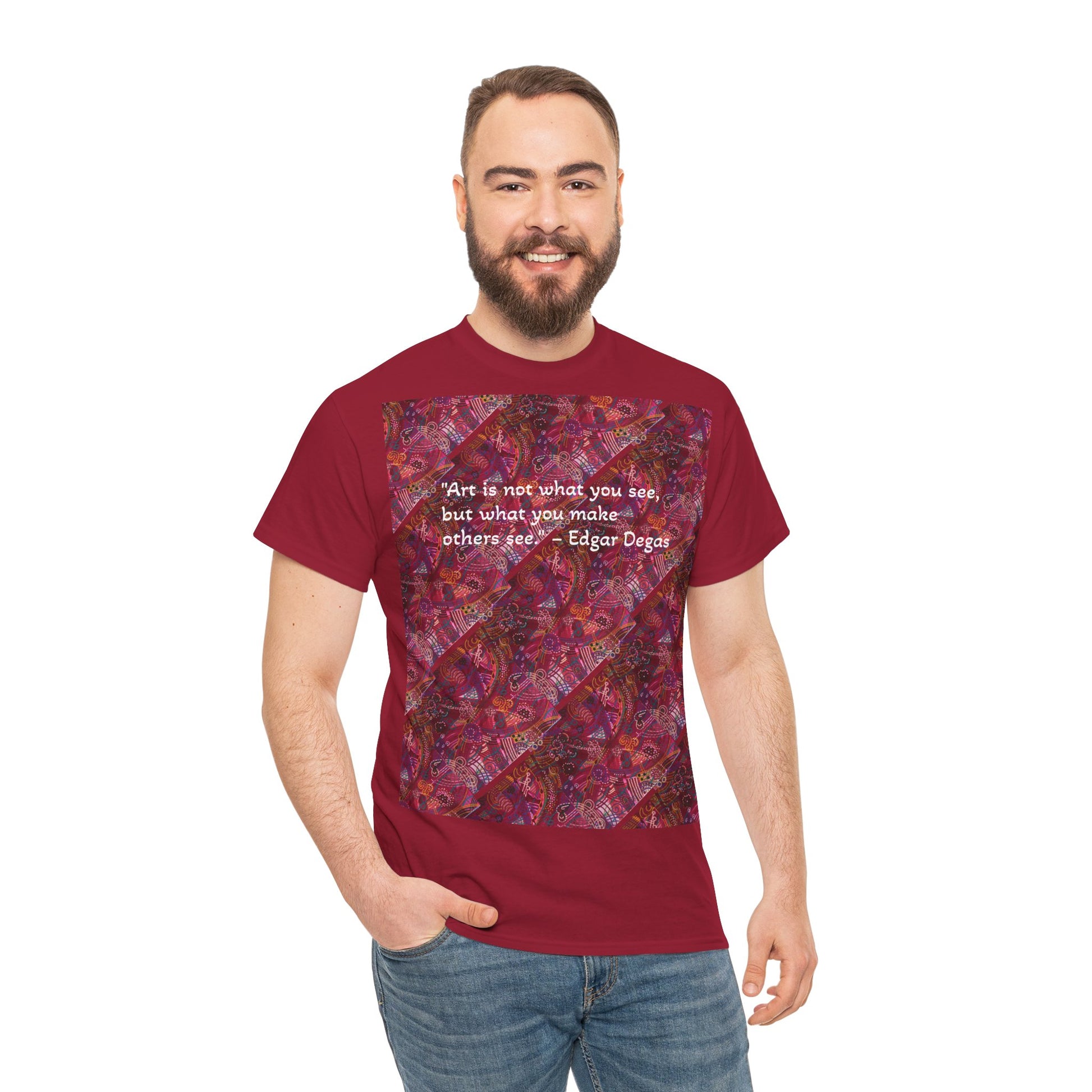 Art Quotes Unisex Tee – Heavy Cotton Graphic Shirt by LanaArtSweden, featuring the Edgar Degas quote, durable cotton fibers, and a ribbed knit collar.