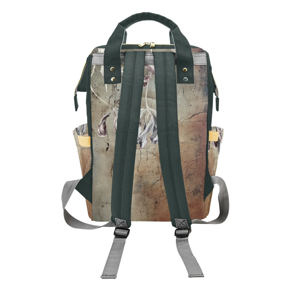 Tulips on Cracked Wall Multi-Function Backpack/Diaper Bag