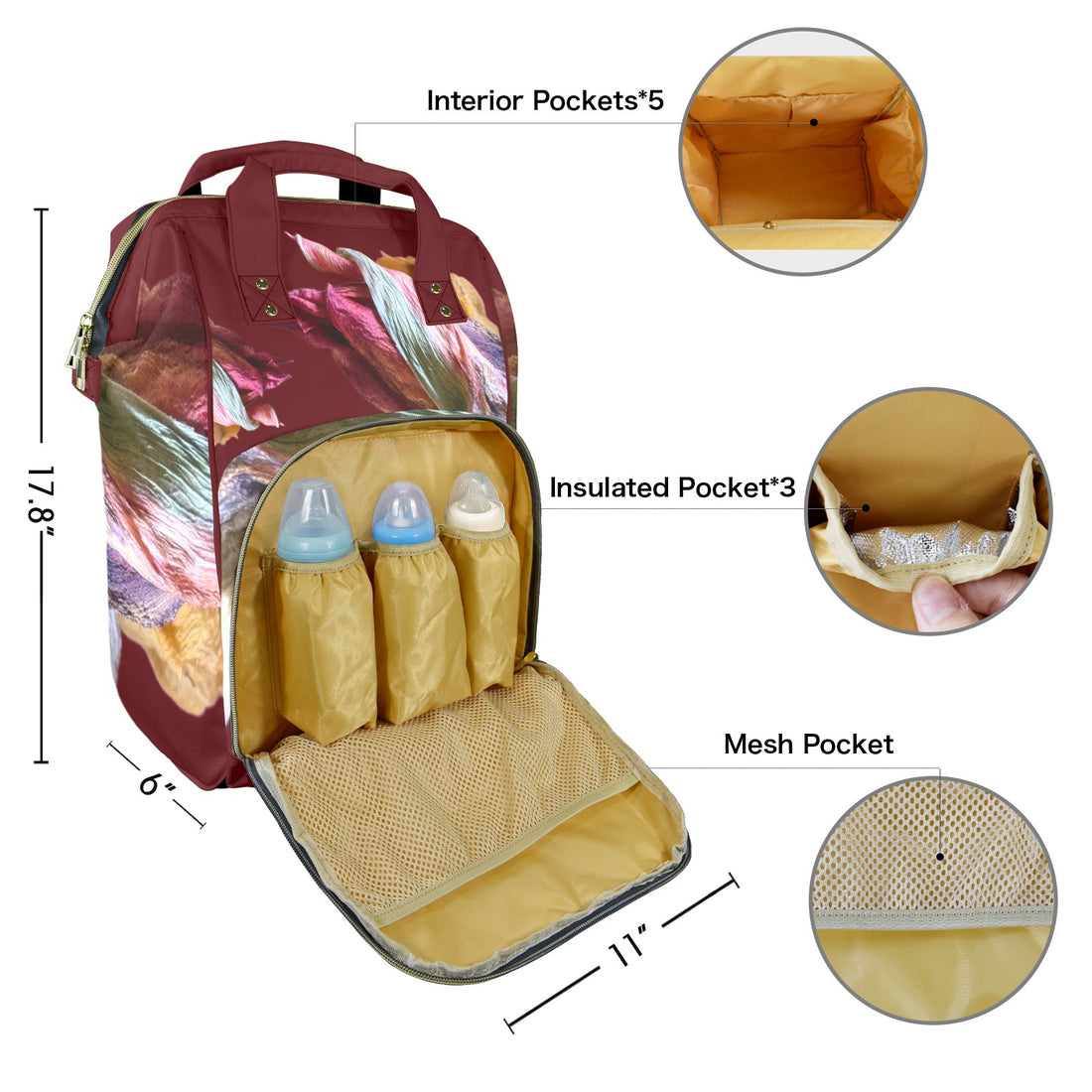 Red Tulip Twist Cherry Multi-Function Travel Diaper Bag-Large