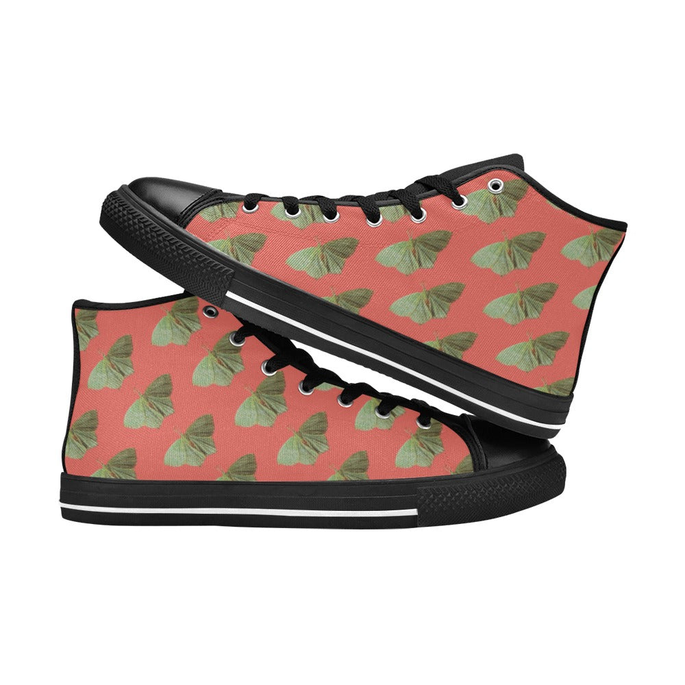Green Moth Coral Kids' High Top Canvas Shoes