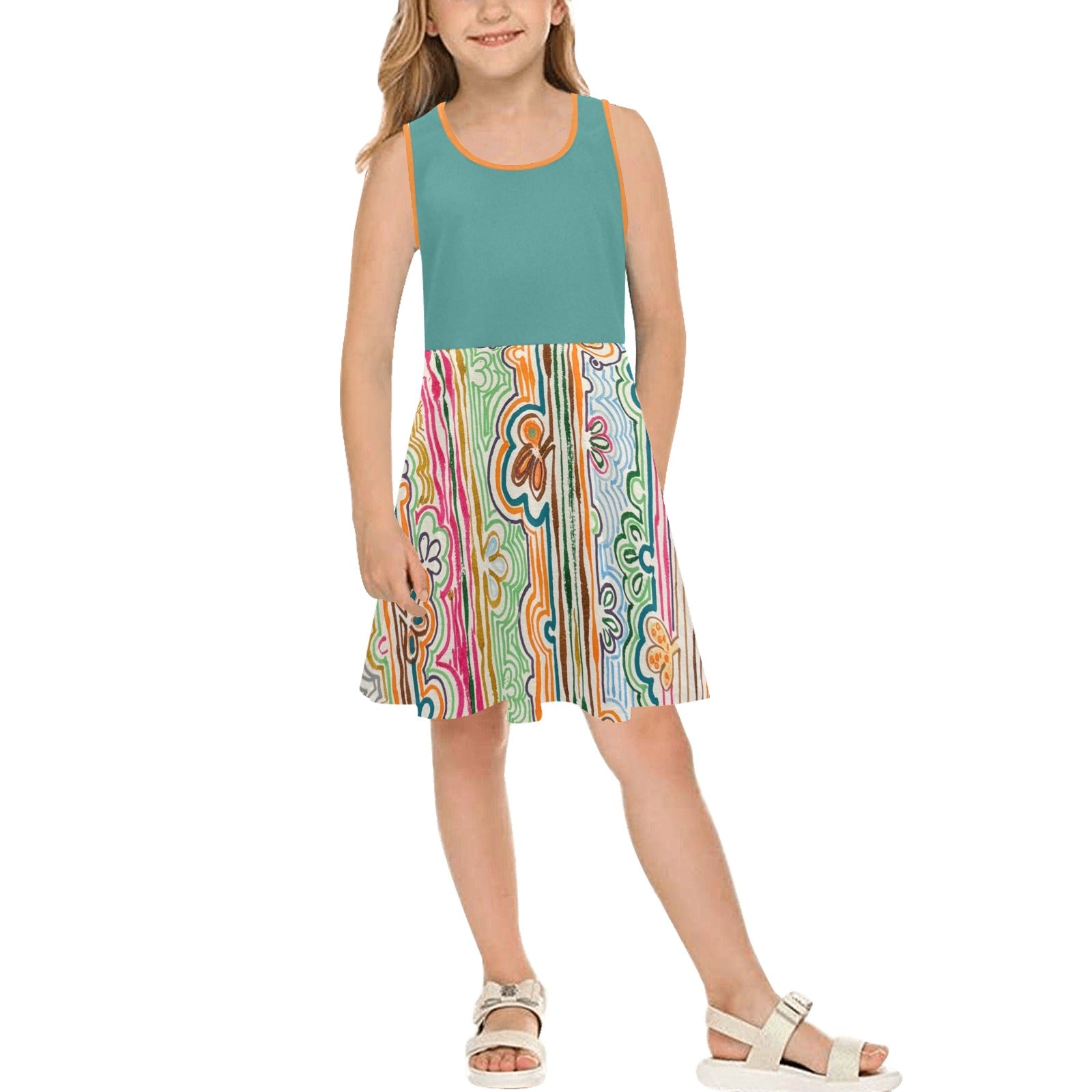 Spring Fever Teal Combo Girls' Sleeveless Sundress