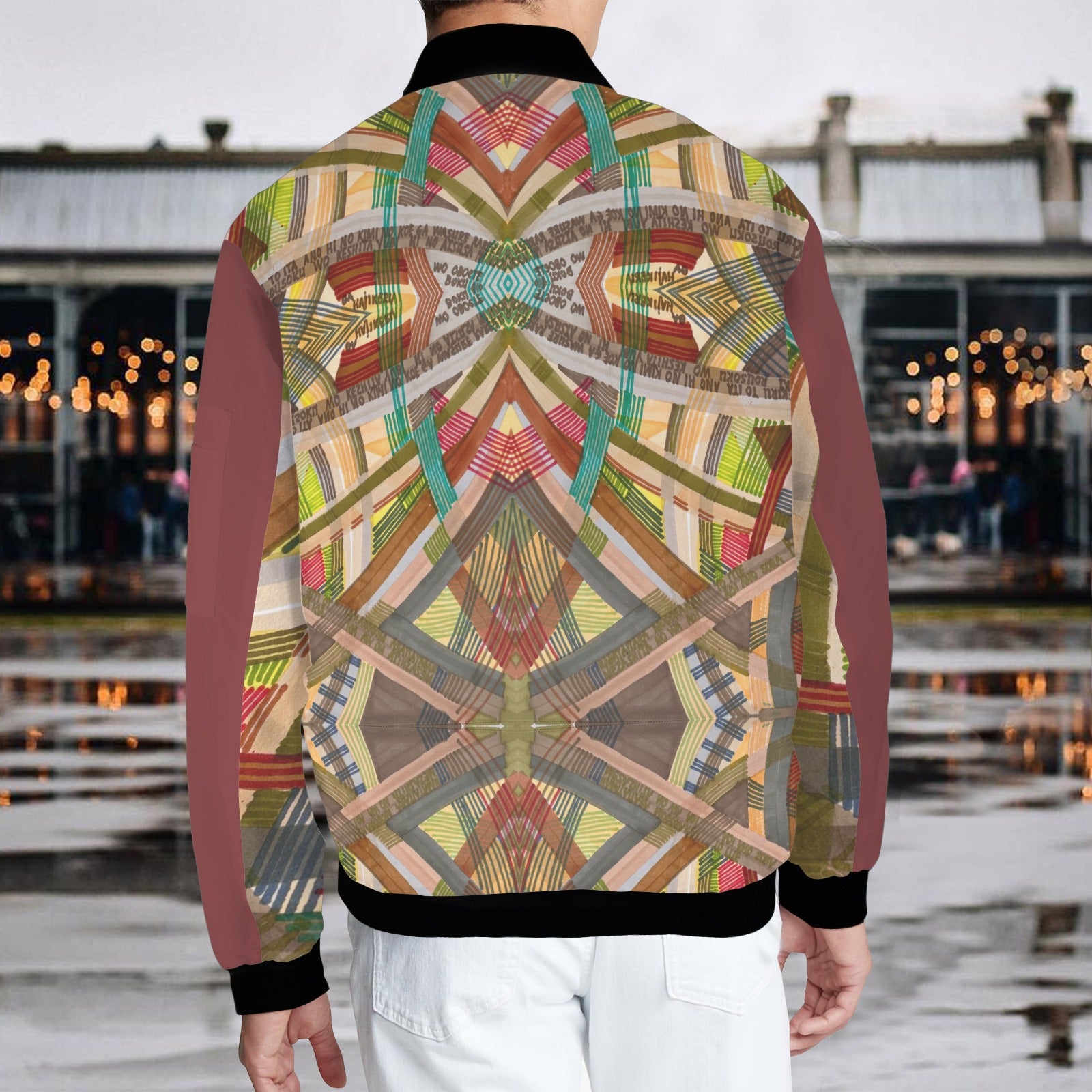 Braune Labyrinth-Bomberjacke in Burgunderrot
