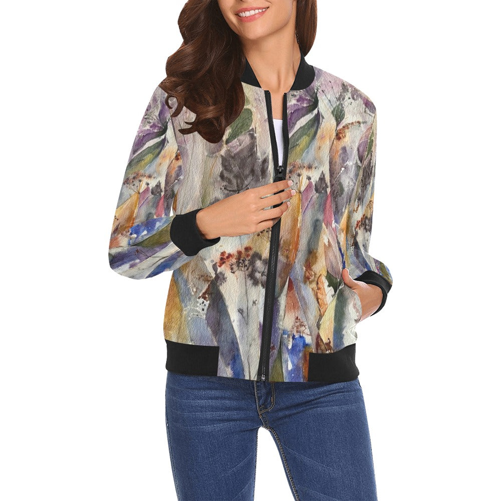 Mystery Plants All Over Print Bomber Jacket for Women