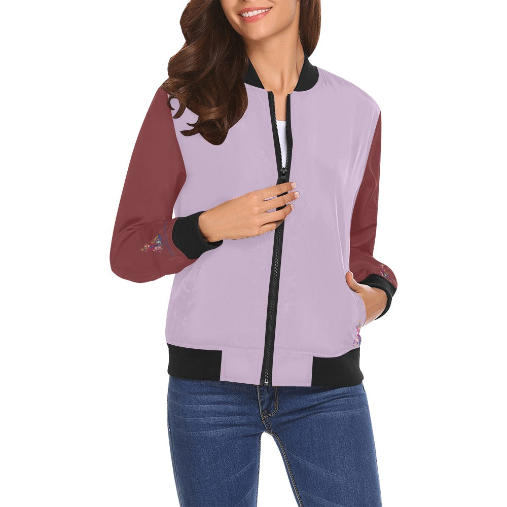 Amaryllis Color Blocks All Over Print Bomber Jacket for Women
