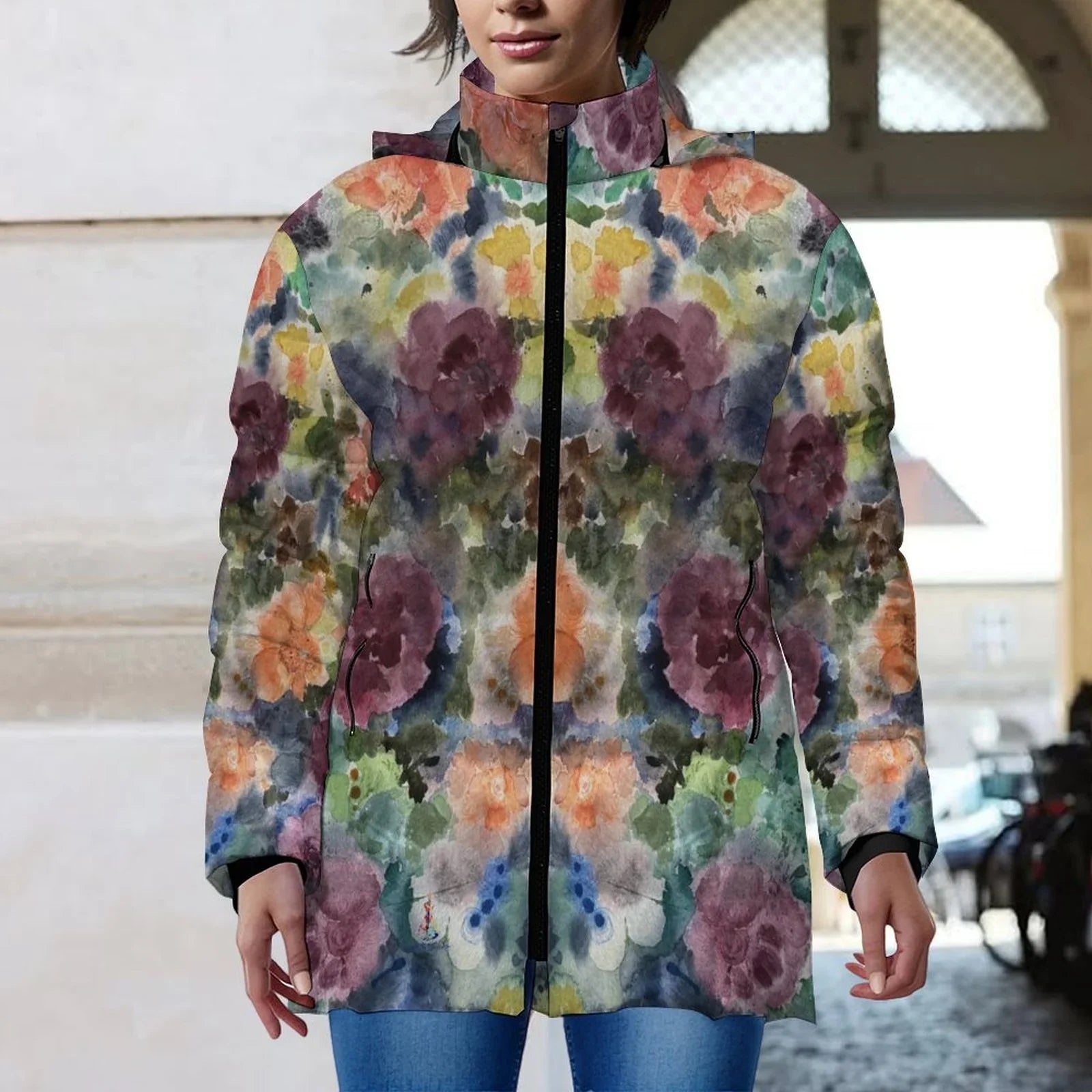 Midnight Botanica Women's Hooded Puffer Coat