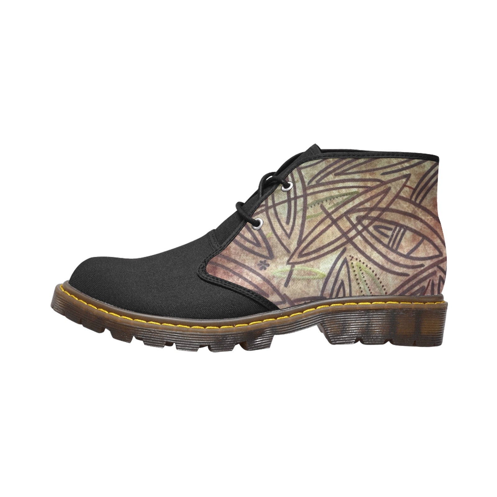 Chukka Leaves Combo Men's Canvas Mid-Top Boots with nylon canvas uppers and translucent rubber sole.