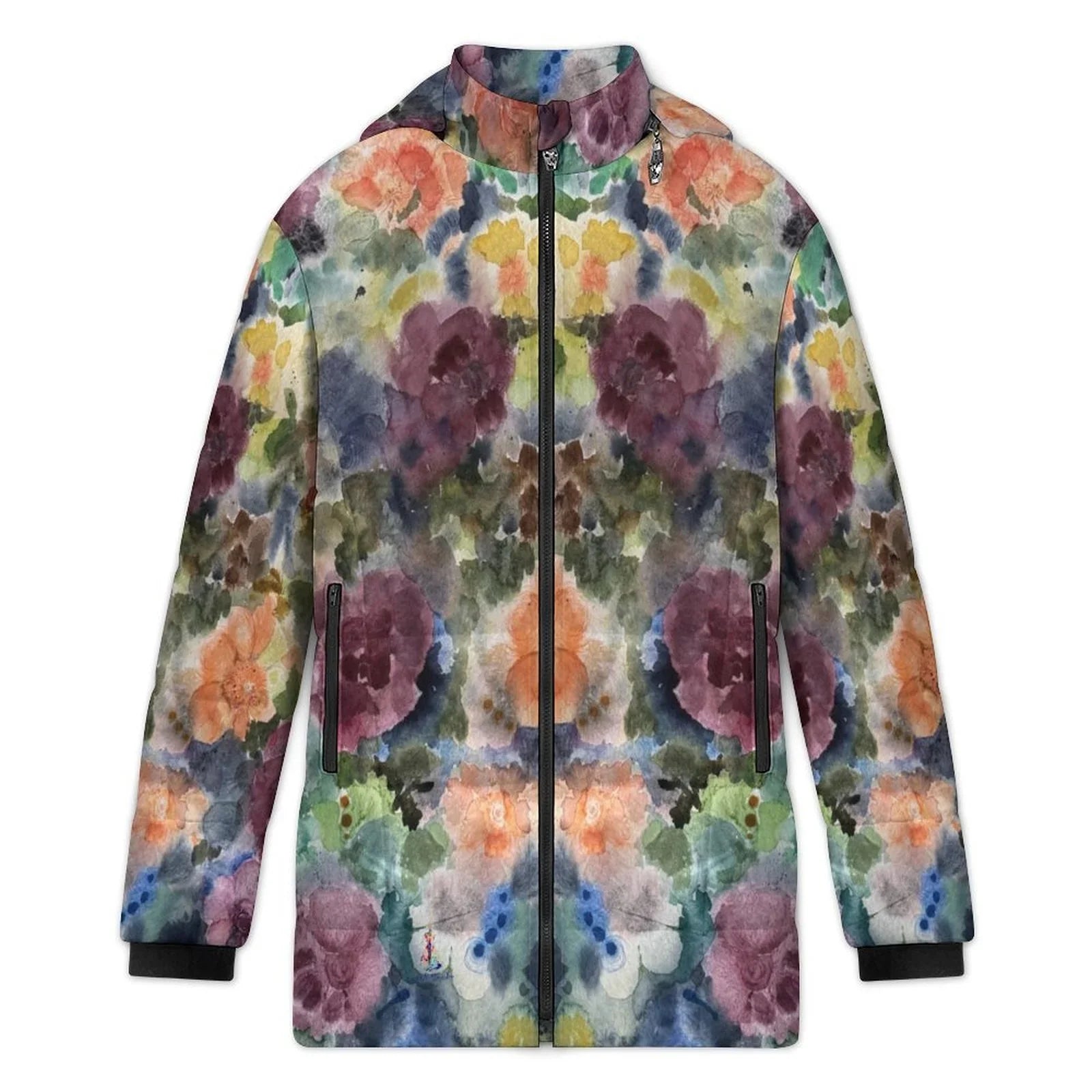 Midnight Botanica Women's Hooded Puffer Coat