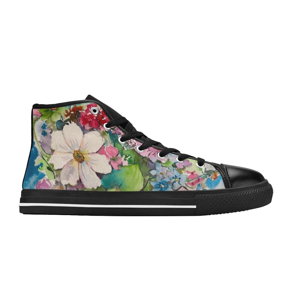 Flower Bunch Black Women's Classic High Top Canvas Shoes