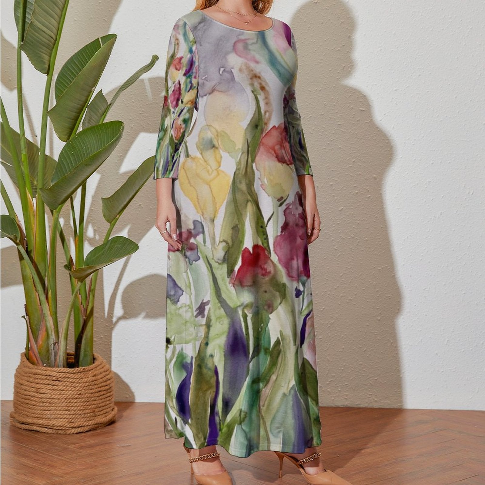 Stone Tulips Maxi Long sleeve dress