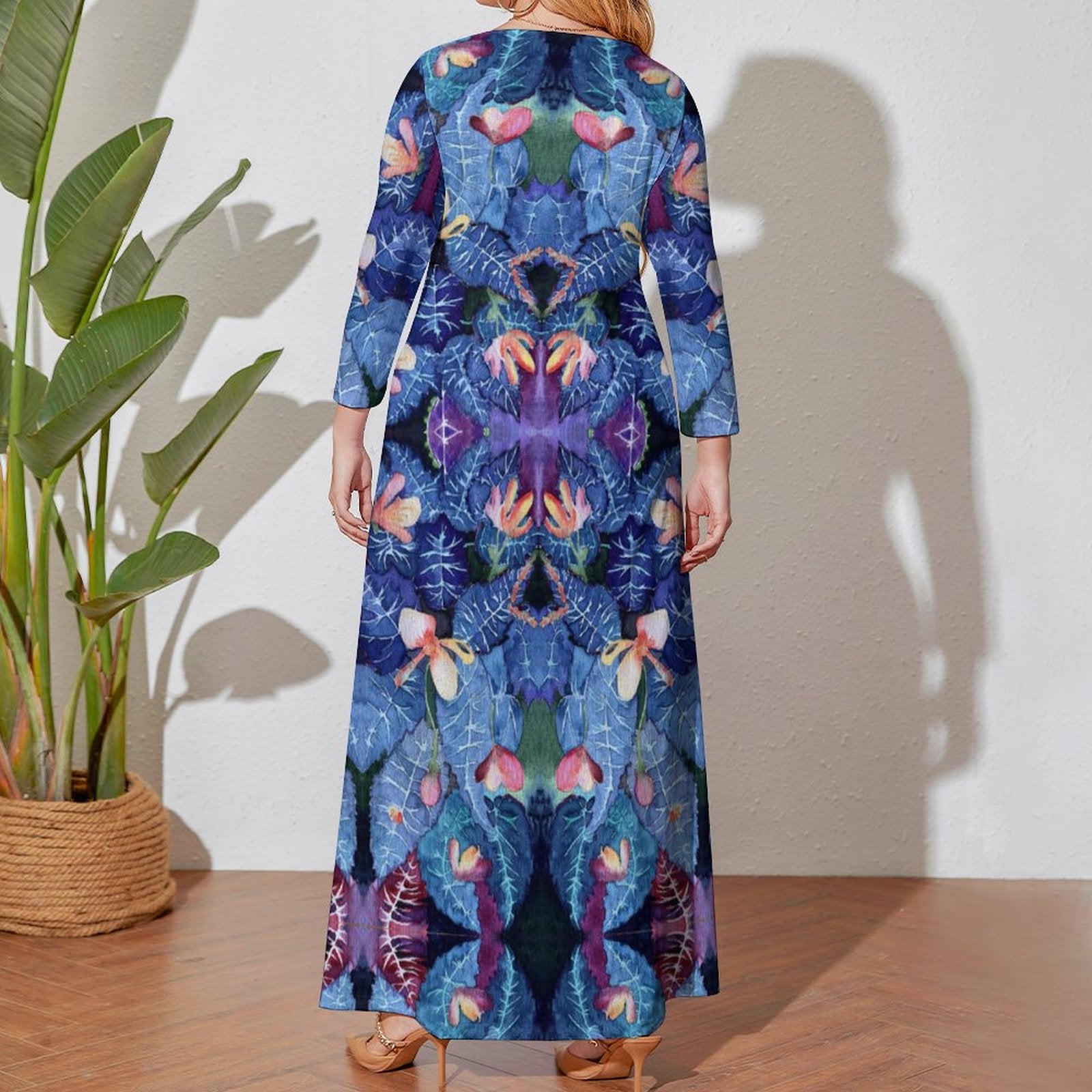 Blue Thorns Maxi Long sleeve dress