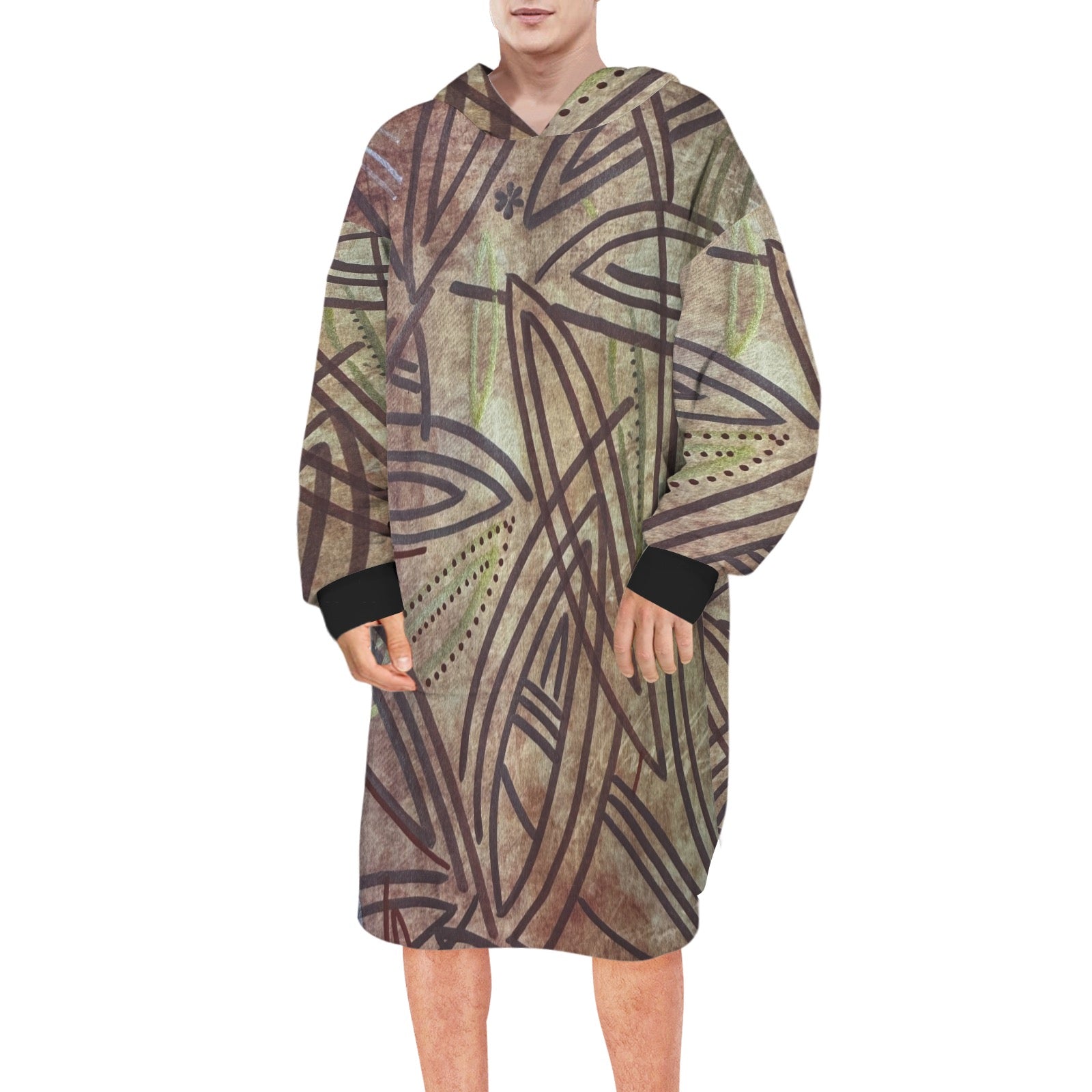 Cozy men's warm robe blanket hoodie made of high-quality fleece for all-year-round use.