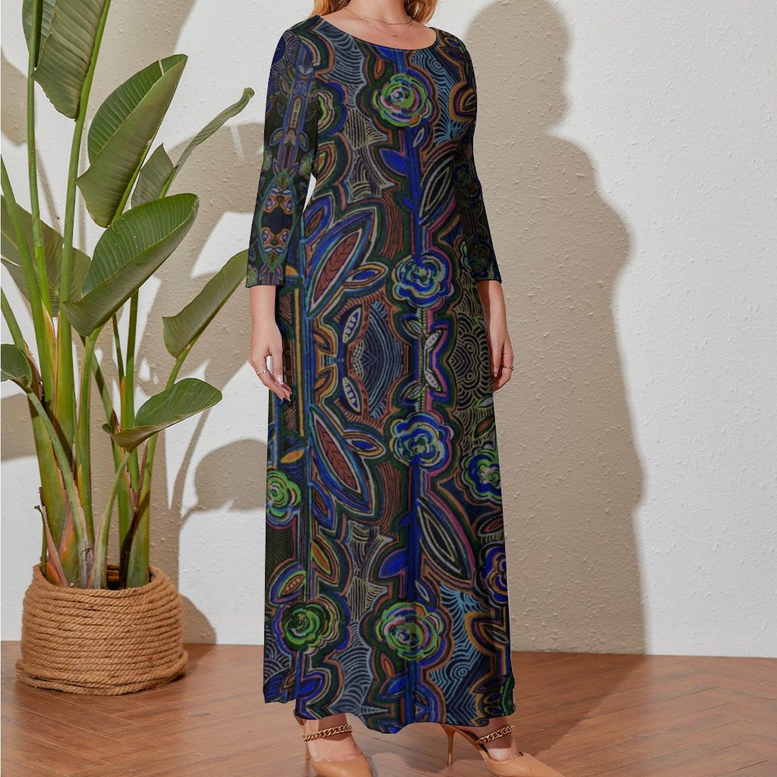 Fabled Flora Large Pattern Maxi Long sleeve dress