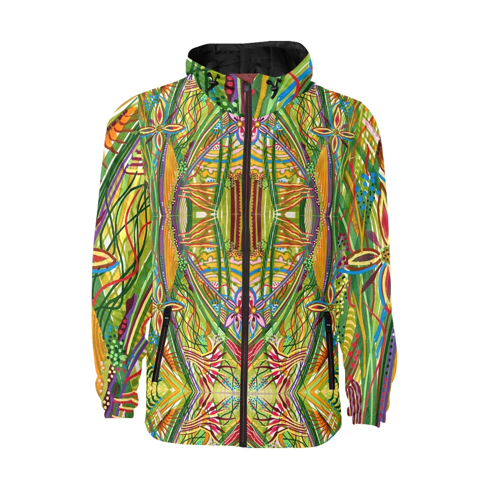 Energy Quilted Unisex Windbreaker featuring an adjustable hood, elastic cuffs, and customizable all-over print for a unique personal style.