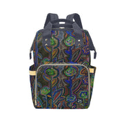Fabled Flowers Crown multifunction travel backpack with vibrant floral artwork and insulated bottle holders