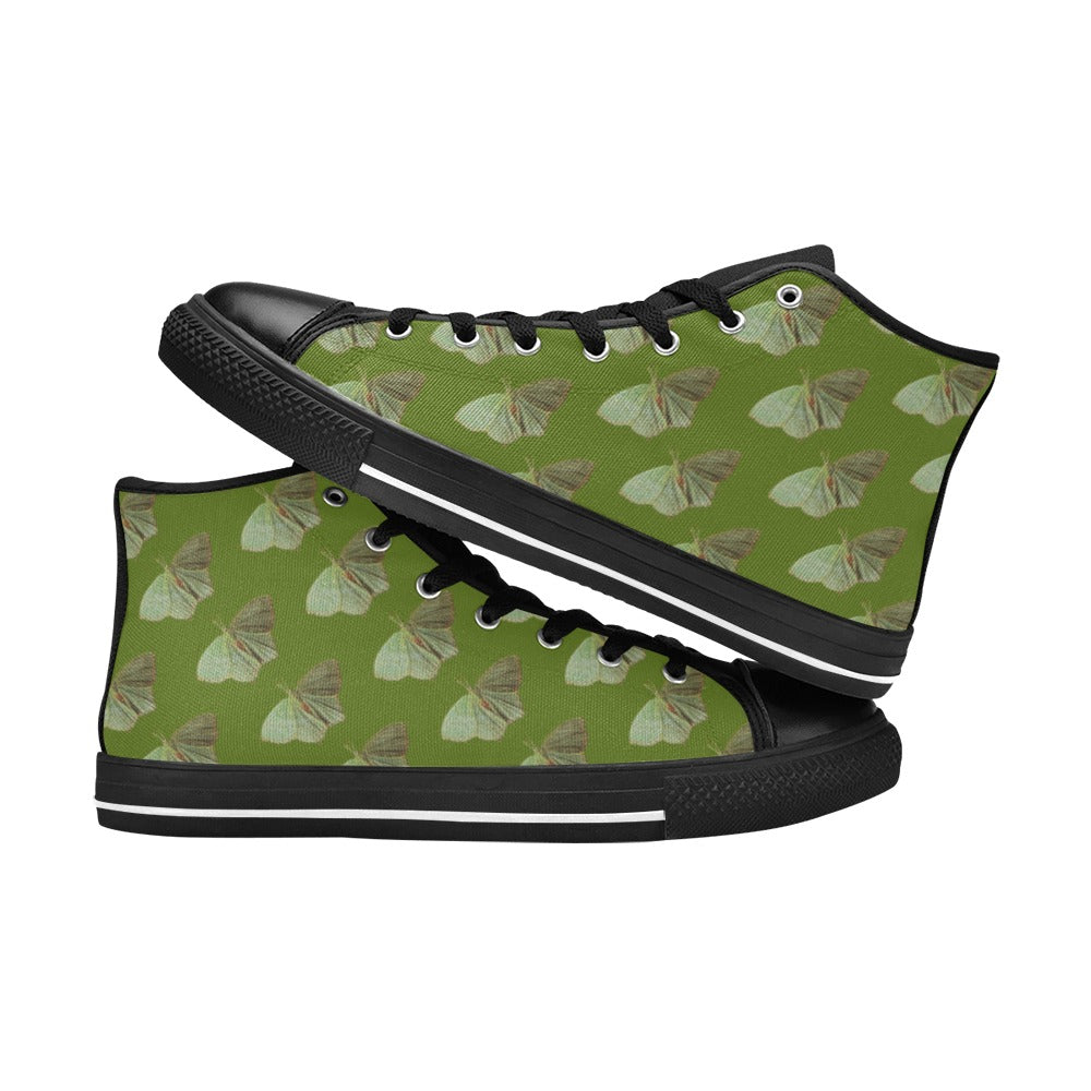 Green Moth Coral Green Kids' High Top Canvas Shoes