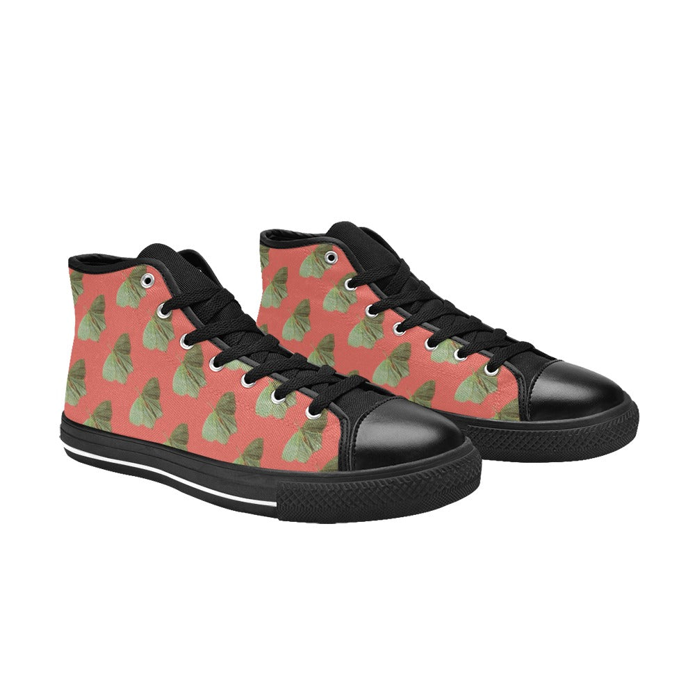 Green Moth Coral Kids' High Top Canvas Shoes