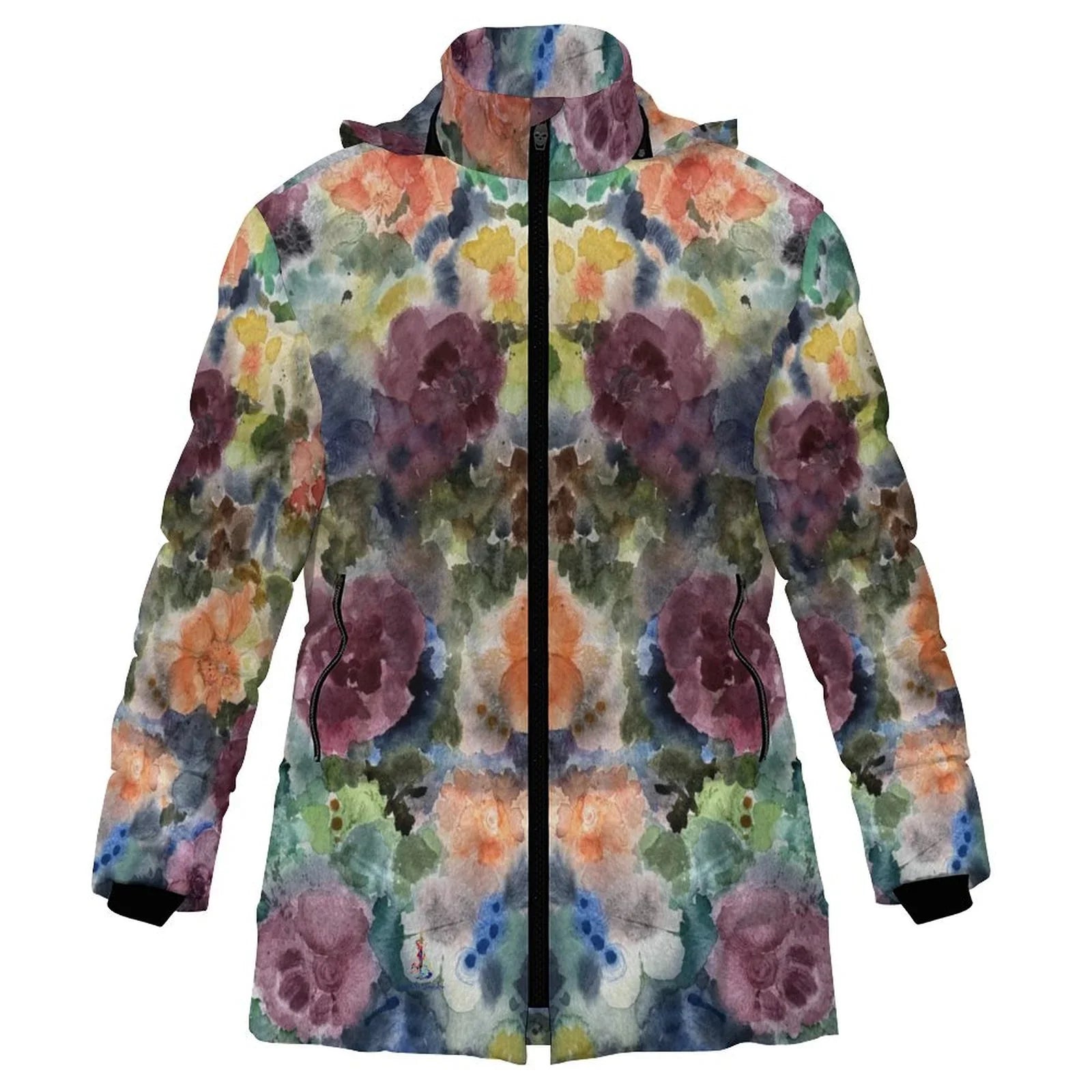 Midnight Botanica Women's Hooded Puffer Coat