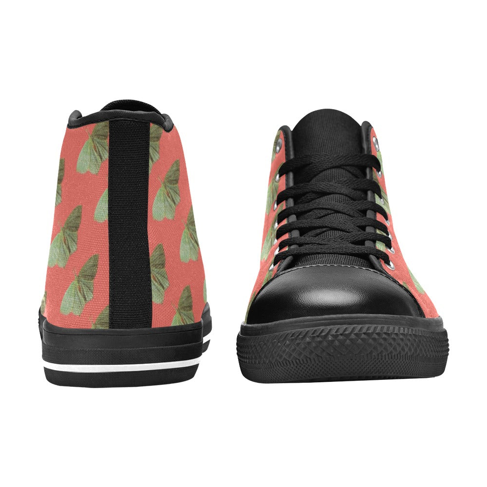 Green Moth Coral Kids' High Top Canvas Shoes