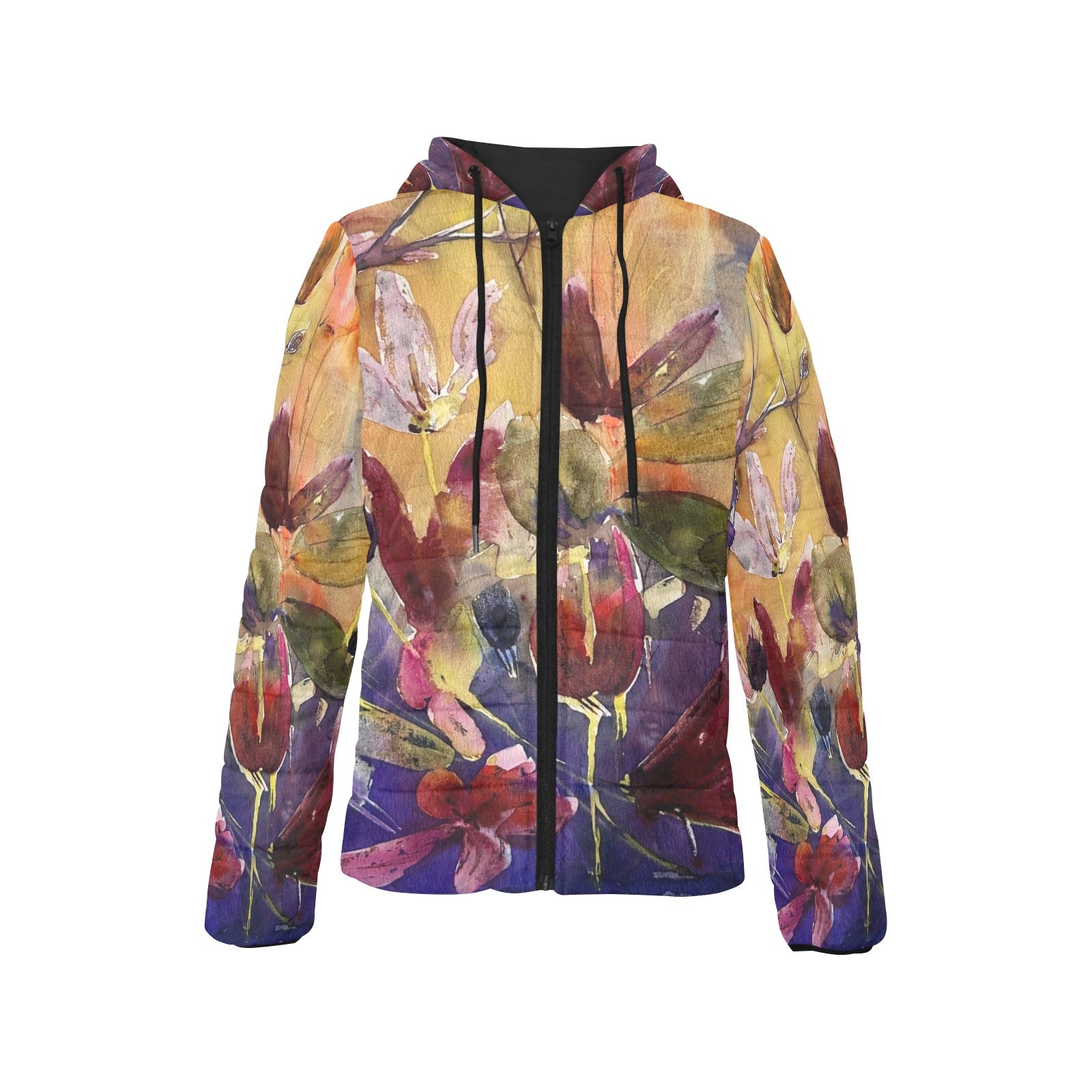Winter Cyclamen Damen Wattierte Pufferjacke mit Kapuze