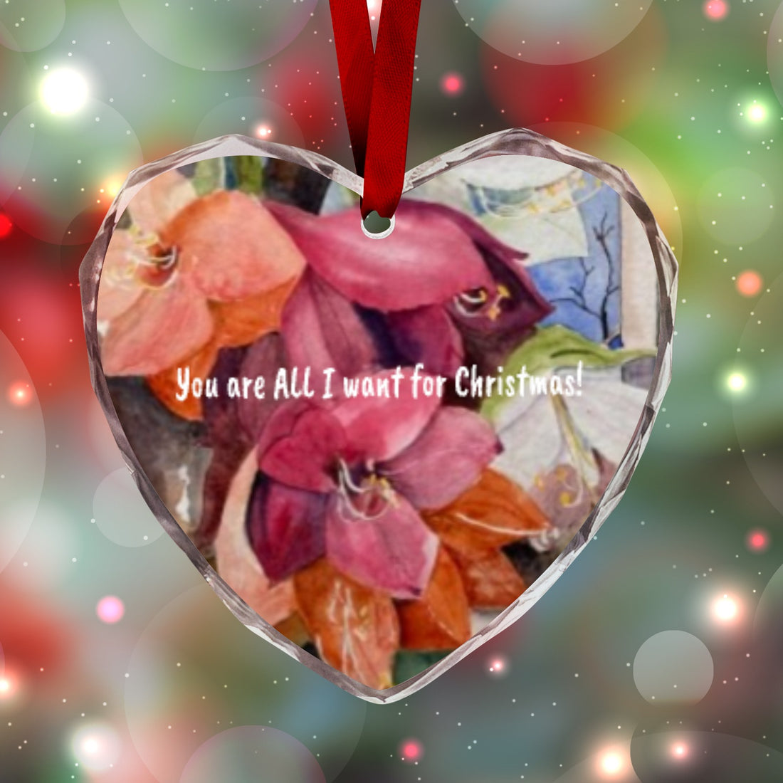 Amaryllis Customizable Christmas Crystal Glass Ornament by LanaArt Sweden, featuring a high-quality crystal glass design with customization options for photos, greetings, and festive designs.