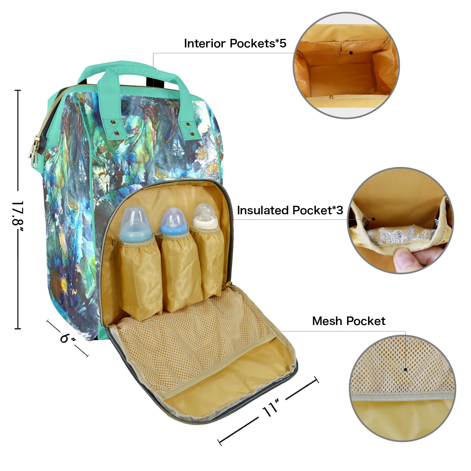 Rhapsody of Spring Turquoise Multi-Function Travel Diaper Bag-Large