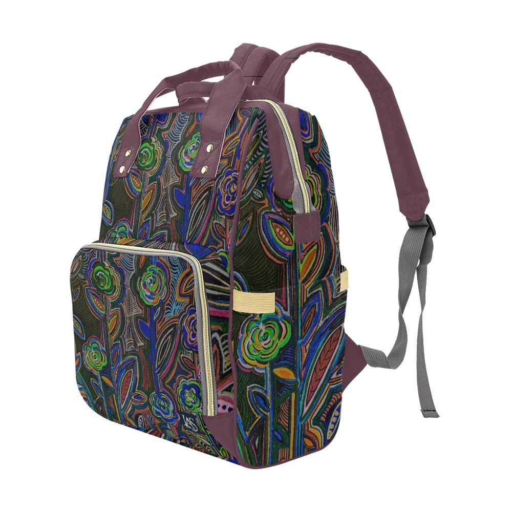 Fabled Flowers Mauve Wine Multi-Function Backpack