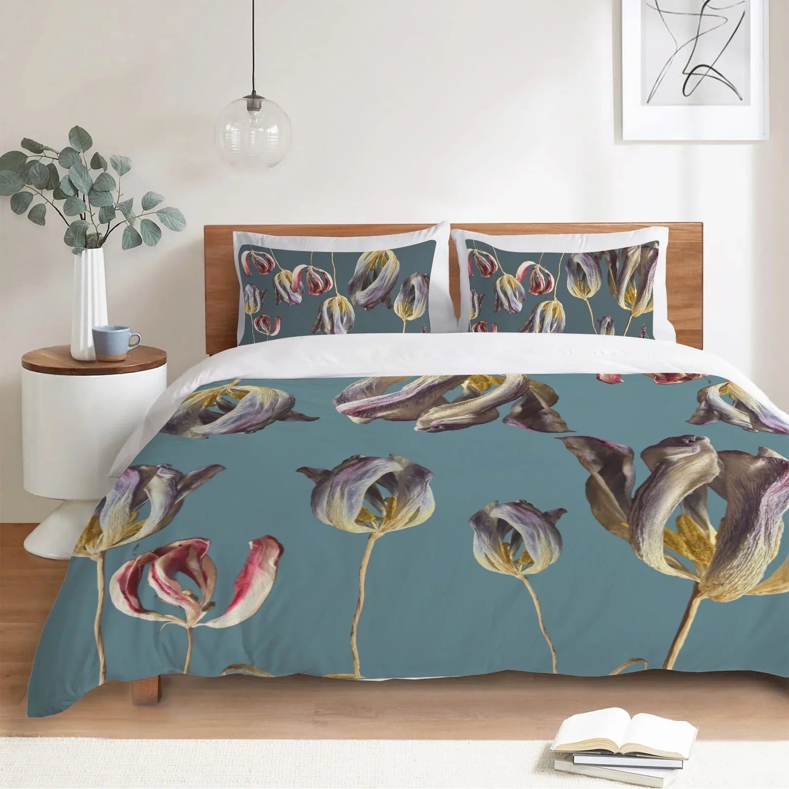 Tulip Field Teal 3-Piece Bedding Set 94x104inch