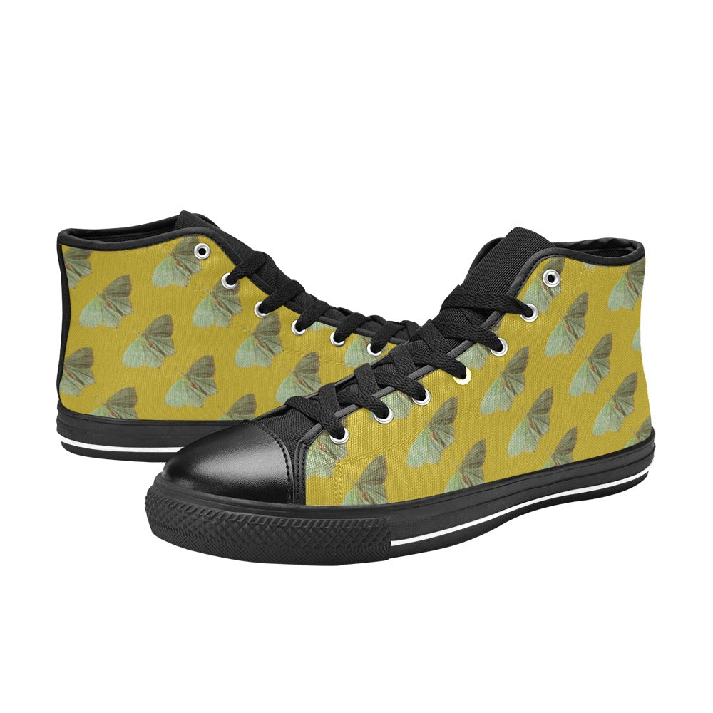 Green Moth Ochre Kids' High Top Canvas Shoes