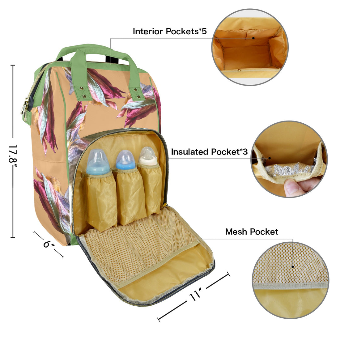 Red Tulip Twist Gold Multi-Function Travel Diaper Bag-Large