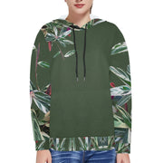 Grüne Blätter Damen Fleece Hoodie mit weißem Futter Kapuze