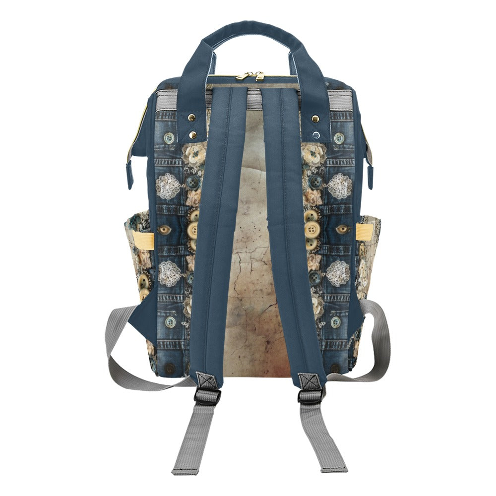 Denim Lace Tuscany Multi-Function Diaper Backpack/Diaper Bag (Model 1688)