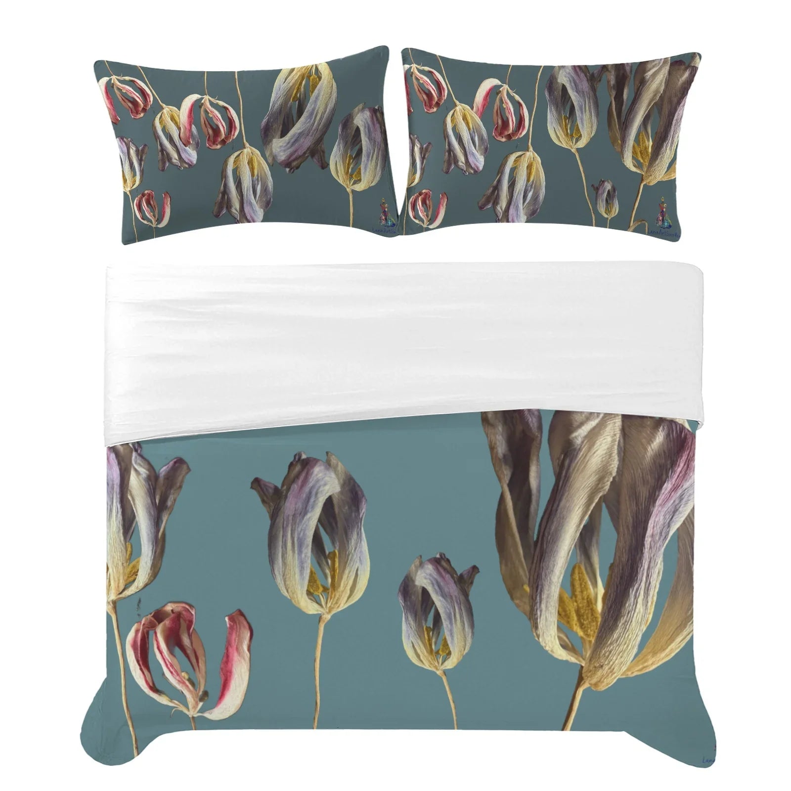 Tulip Field Teal 3-Piece Bedding Set 94x104inch