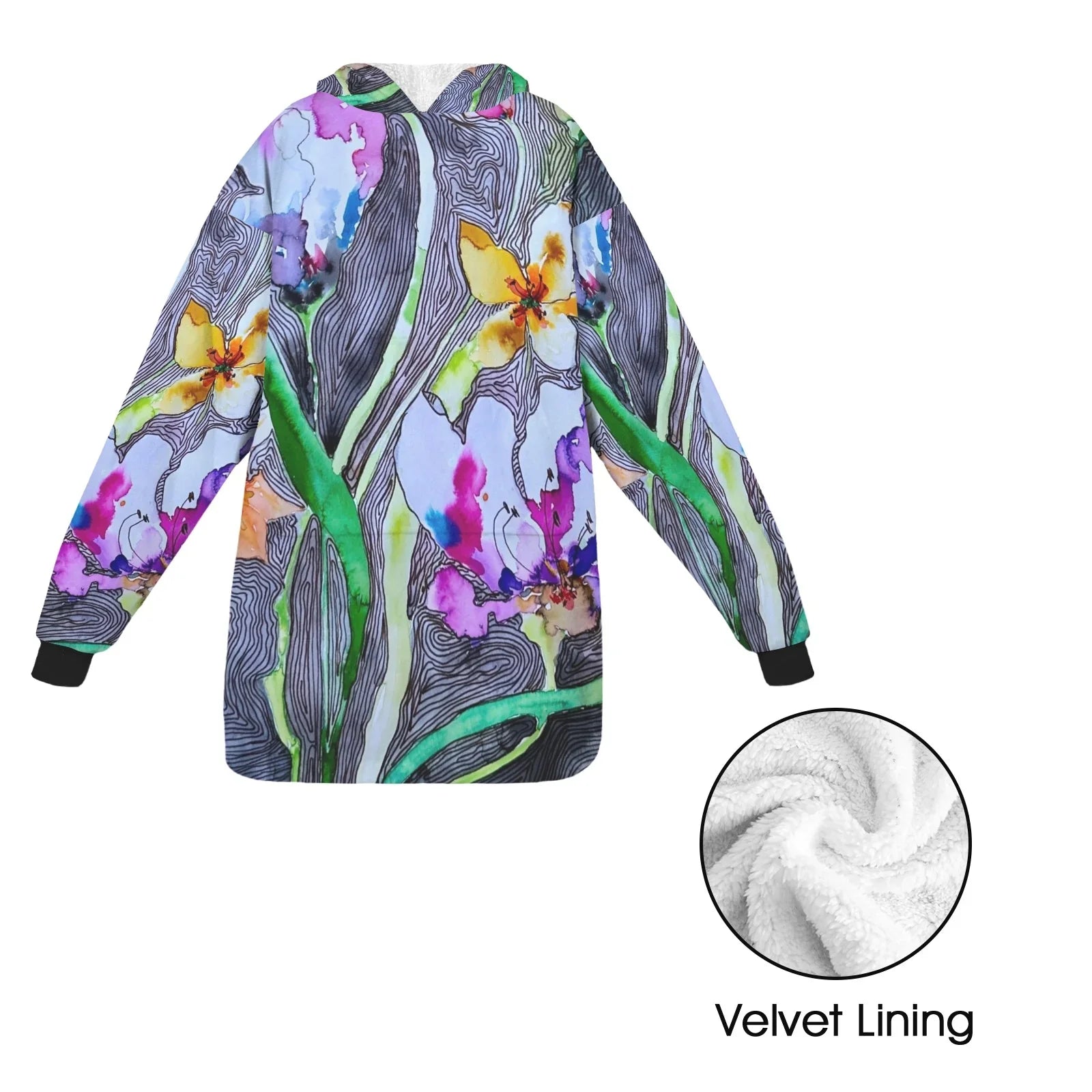 Lined Tulips Blanket Hoodie for Women