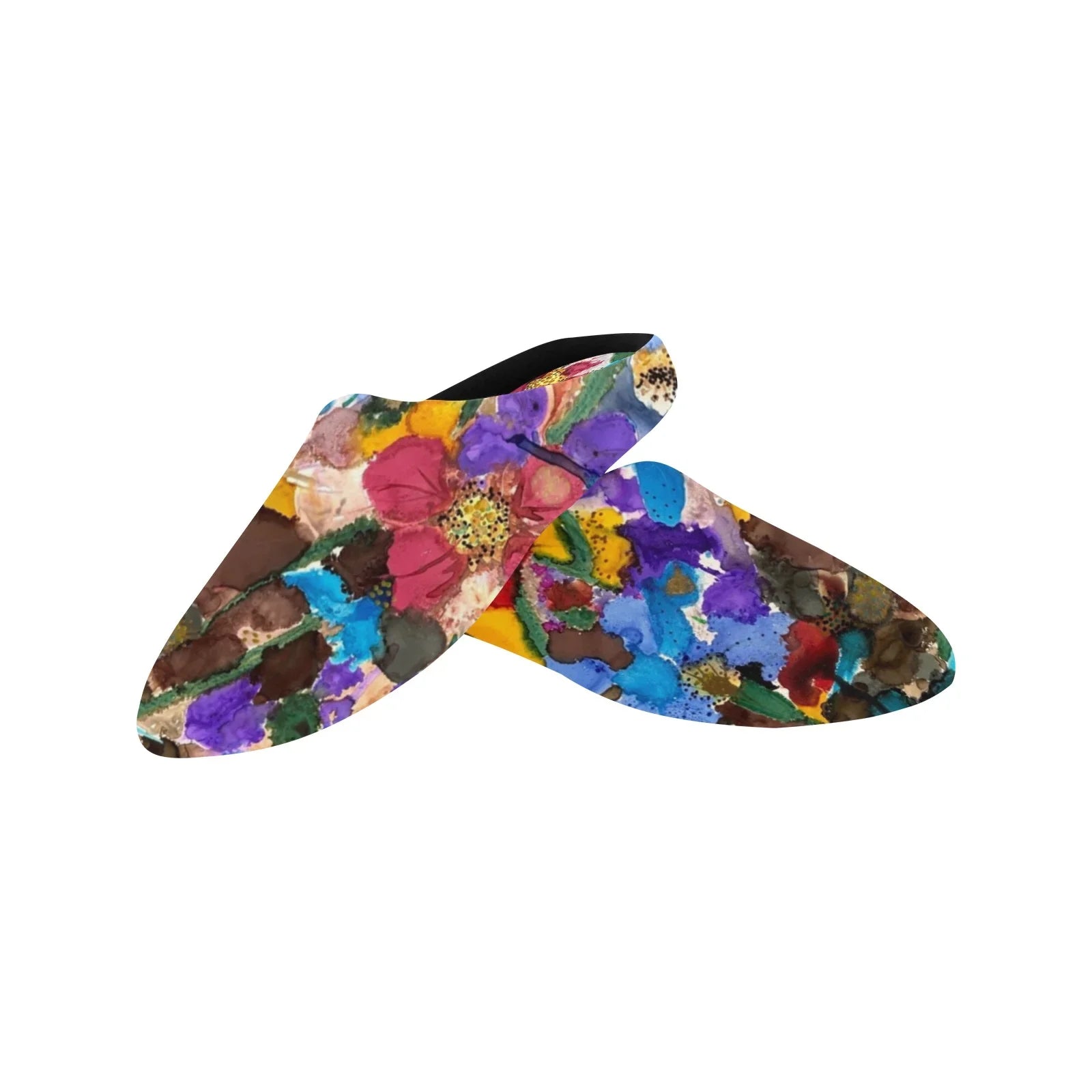 Fall Flowers Black Women's Non-Slip Cotton Slippers