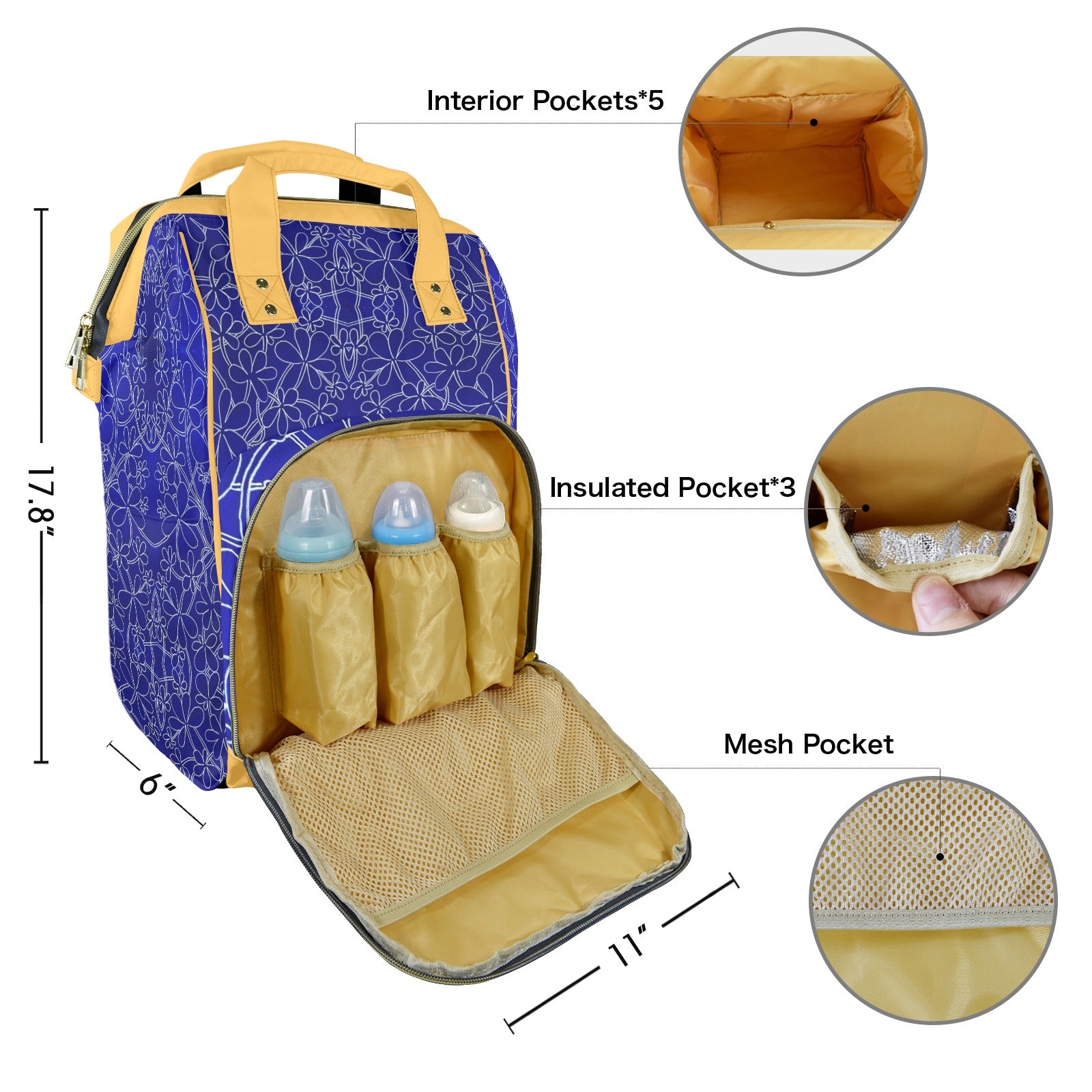 Infinity Bloom Gold Multi-Function Travel Diaper Bag-Large