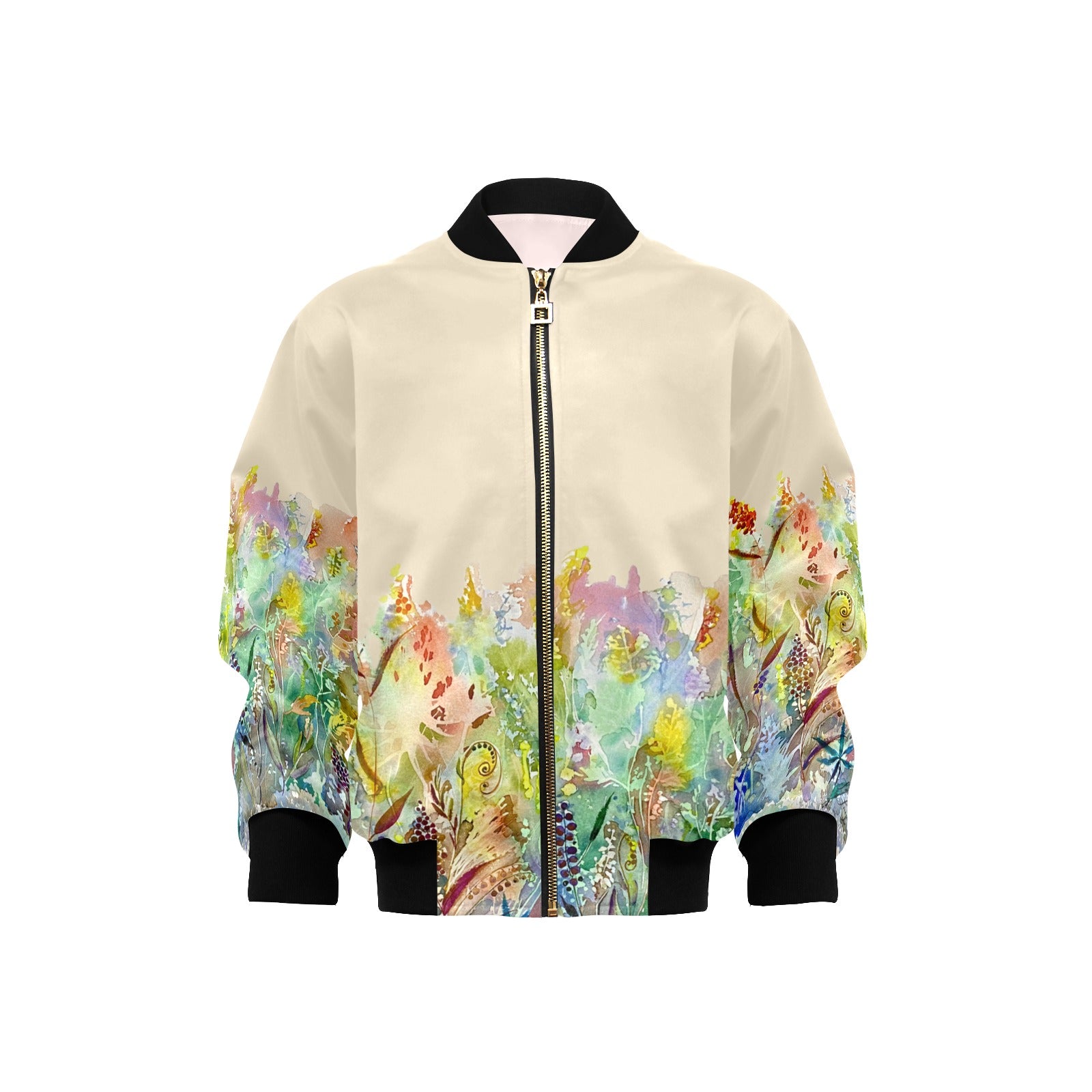 Merry Lawn Mocha Kids' Bomber Jacket with Pockets (Model H40)