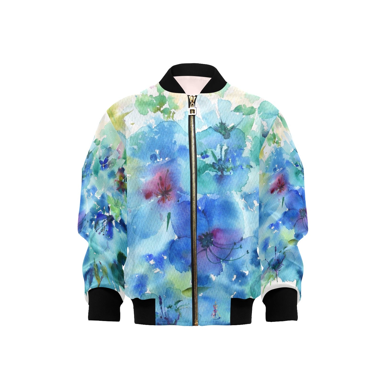 Blue Hibiscus Kids' Bomber Jacket with Pockets (Model H40)