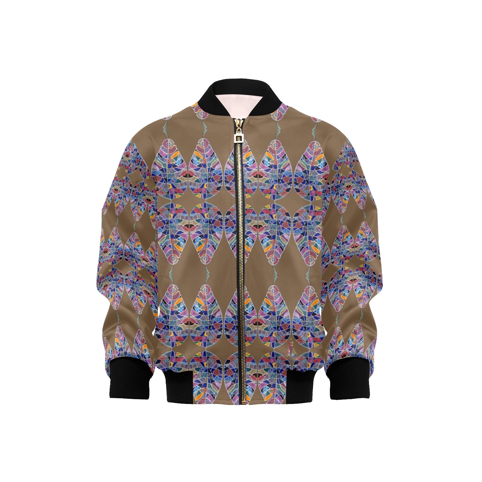 Fantasy Leaf Ochre Kids' Bomber Jacket with Pockets (Model H40)