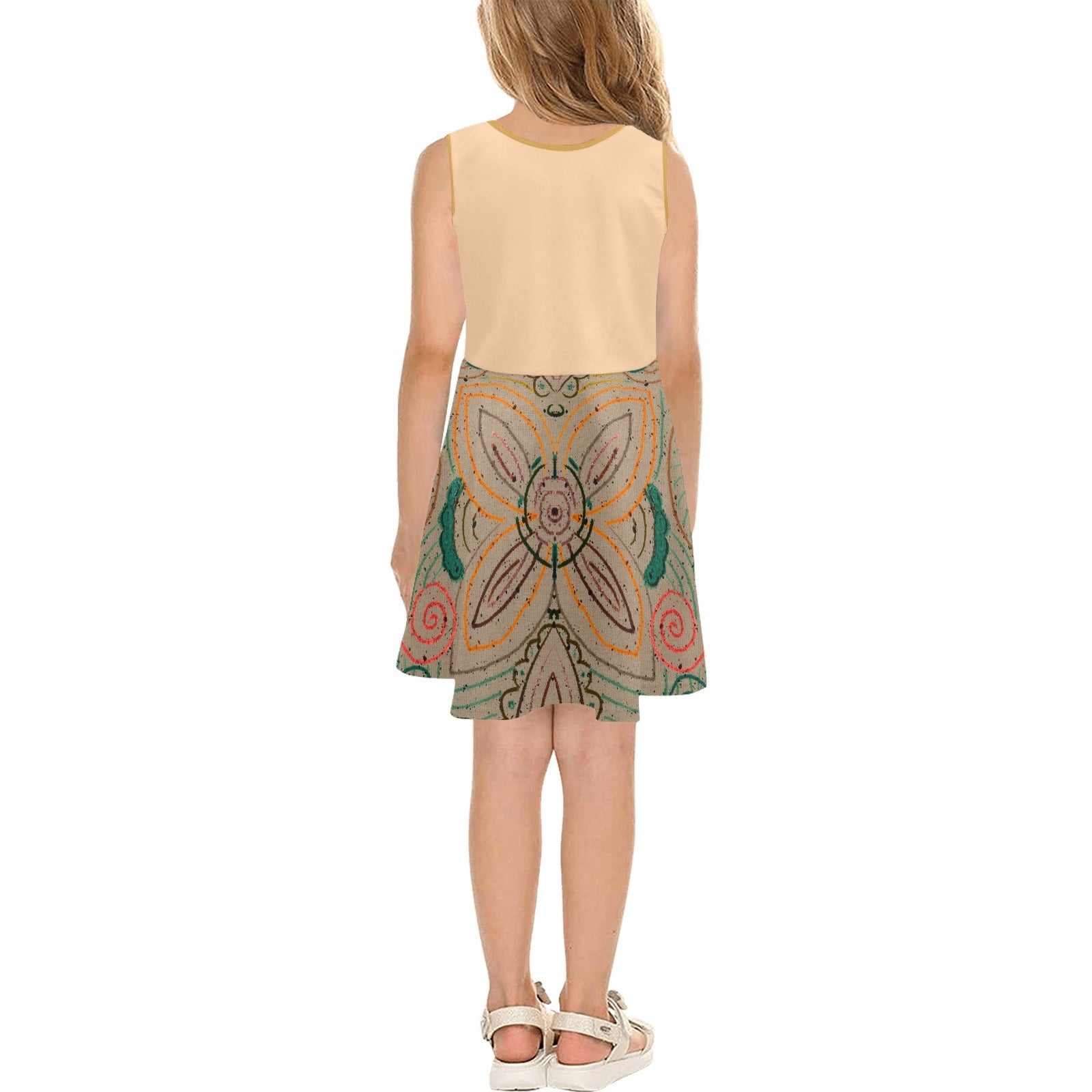 Venetian Blossom Orange Girls' Sleeveless Sundress